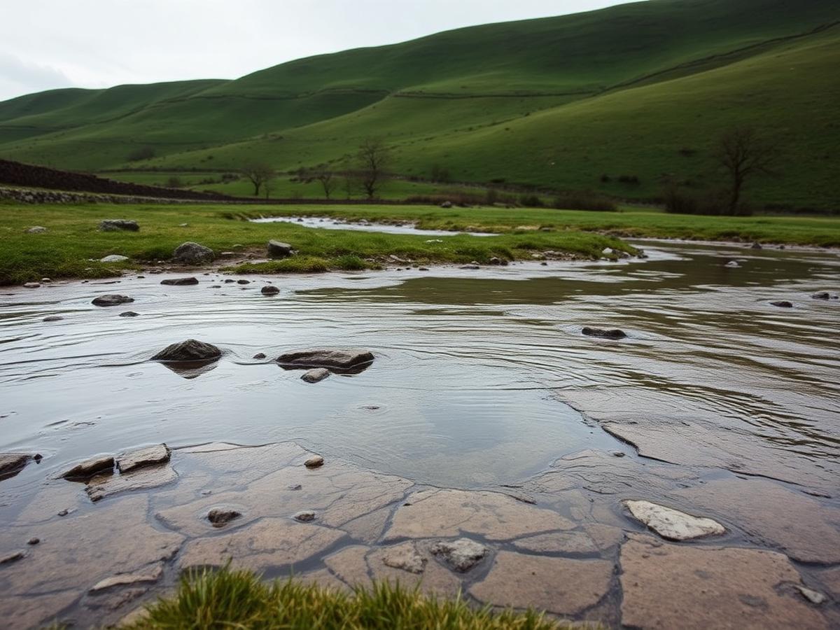 Spring water rising over rock at the Cornish source